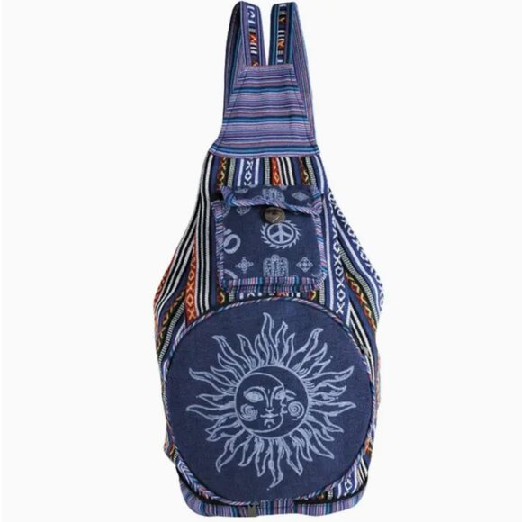 Back Pack/sling bag guitar shape Boho Sun moon Bag handmade in Nepal NWT - Picture 1 of 1